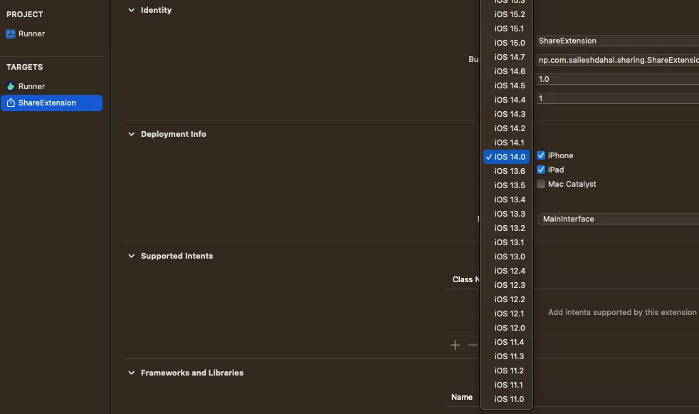 Setting min deployment version to 14