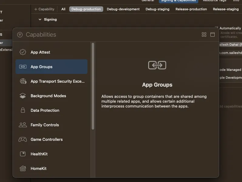 Show how to add app group
